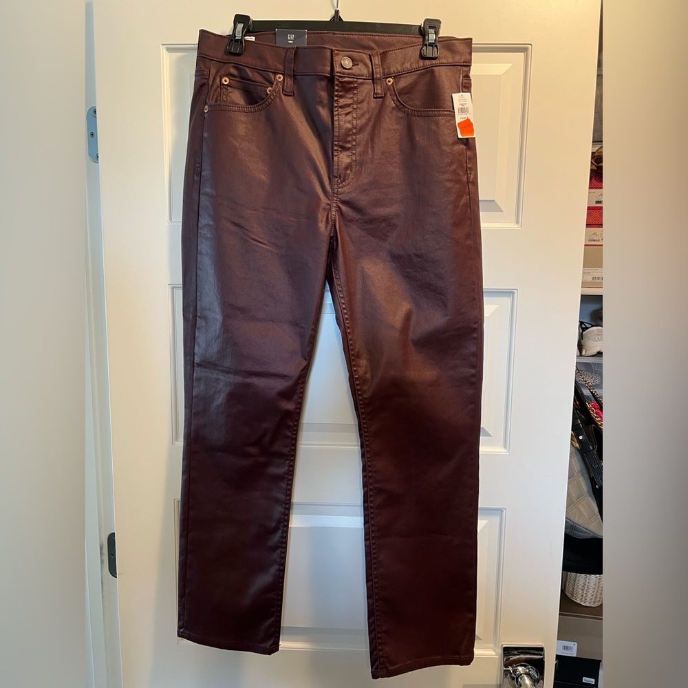 Gap burgundy, coated, cropped jeans size 10/30R